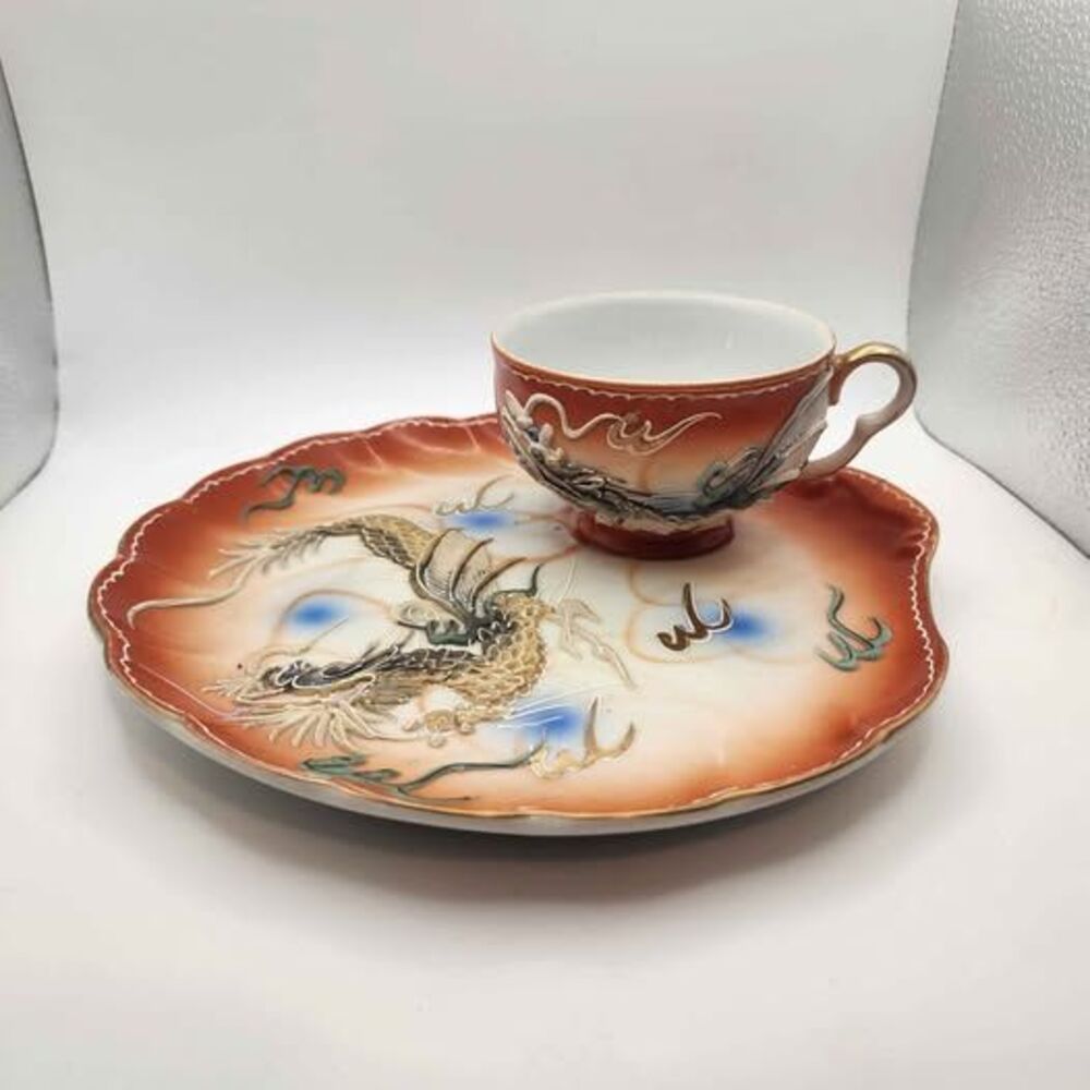 Vintage Betson's Hand Painted Dragonware Moriage Cup & Saucer Set, Japan